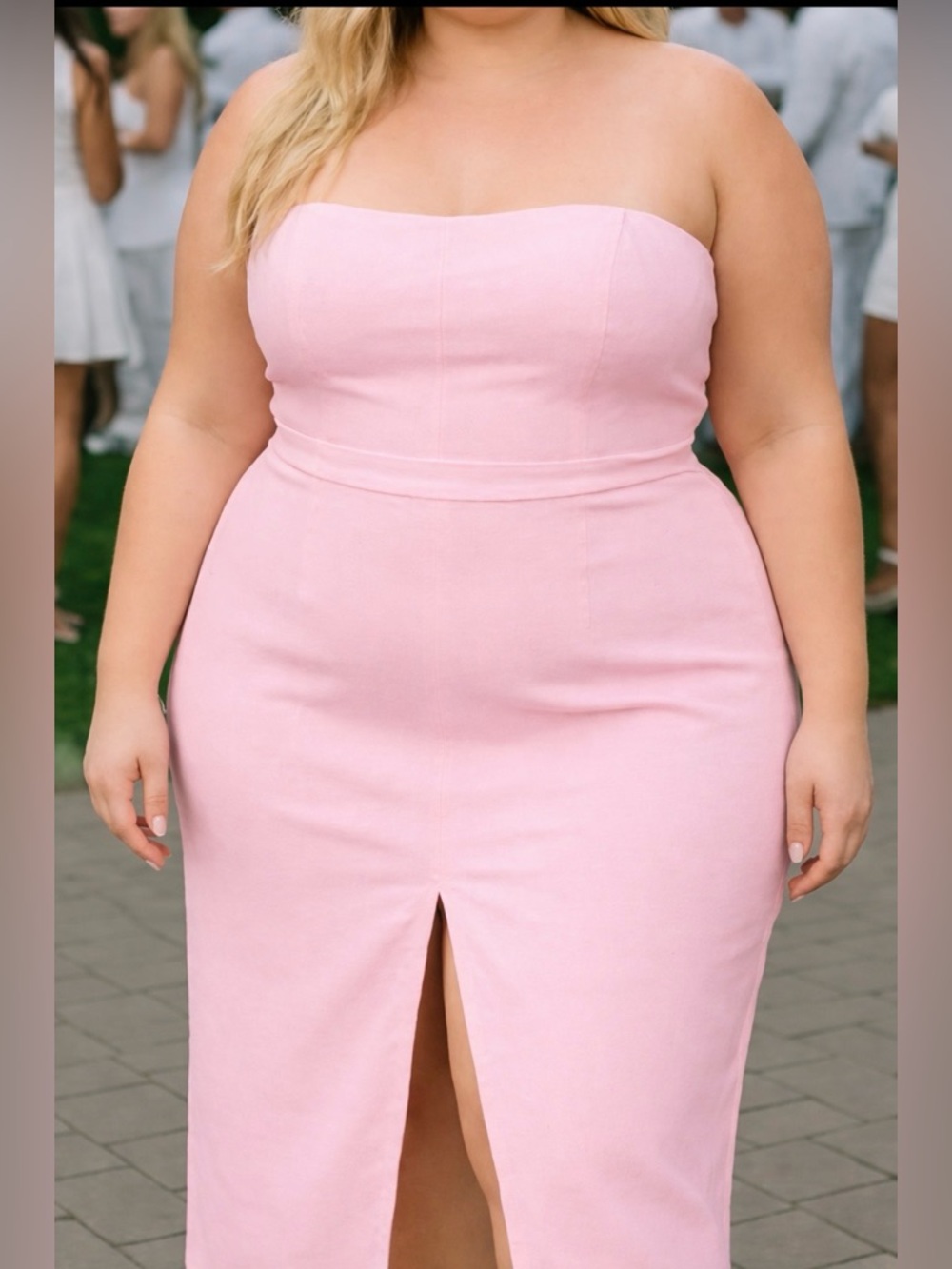 Women’s pink denim strapless dress by like an angel. NWT